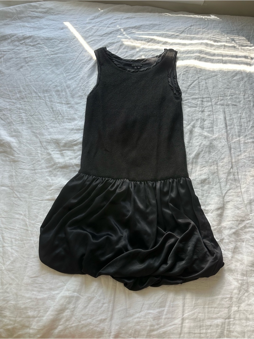 Theory Black Sleeveless Bubble-Hem Mini Dress